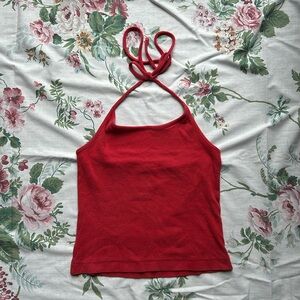 Vintage Old Navy cherry red cropped halter top, size small